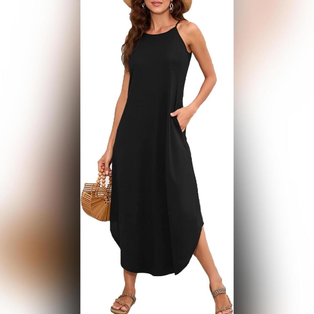 NWOT Halife Sleeveless Long Halter Side Slit Maxi Dress, XL
